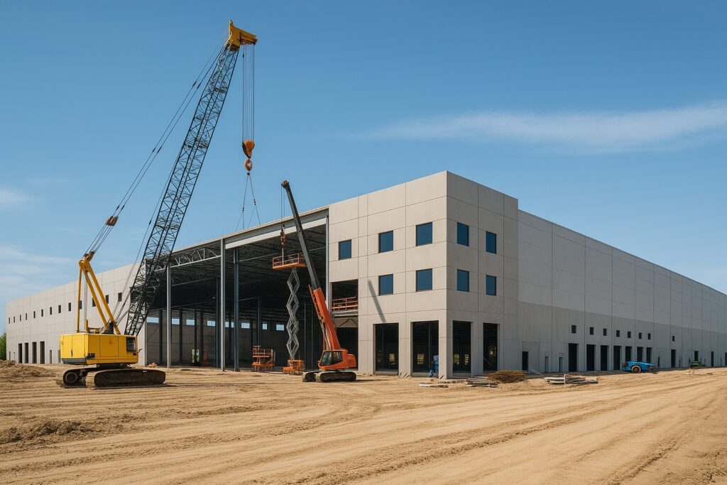 Industrial building under construction at a commercial site in Northshore Louisiana