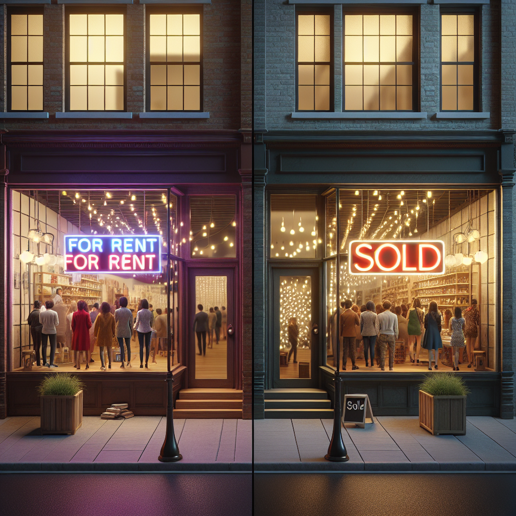 Side-by-side commercial storefronts labeled For Rent and Sold in Northshore, Louisiana